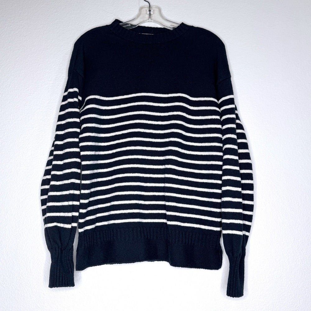 BUCK MASON Mens Seafarer Cotton Guernsey Sweater LG Navy Stripes Nautical Preppy